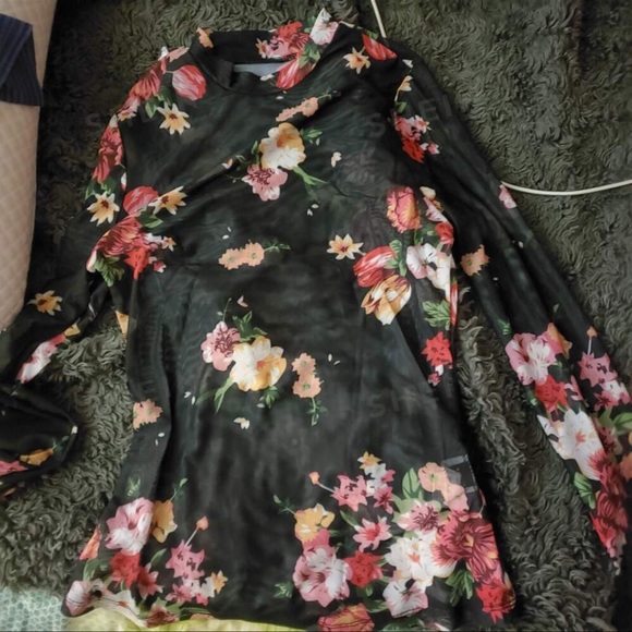 Floral mesh long sleeve top womens - Picture 2 of 8